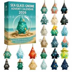 2026 Christmas tree advent calendar blind featuring sea glass-style Christmas tree ornaments and acrylic flat pendants