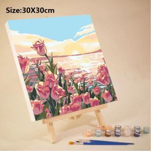【30X30cm/ 40×50cm with frame】DIY Digital Oil Painting Paint By Numbers on Canvas Flowers Wall Decor