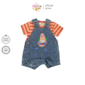 TinyBee เอี๊ยมกางเกง เอี๊ยมยีนส์ขาสั้นเด็กผู้ชาย เสื้อผ้าฝ้าย Baby Overalls Cotton 100% ชุดเด็กแรกเกิด ลายนกน้อยนักดำน้ำ อายุ 3-24 เดือน