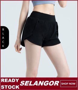 ICE Women Sports Yoga Shorts Pants Running Jogger Short Pants Gym Exercise Slim Fit Fake Two Pieces Design Short Pants