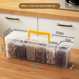 กล่องจัดระเบียบเครื่องเทศในครัวพร้อมที่จับ-ภาชนะบรรจุที่เก็บพลาสติกใสสำหรับสมุนไพรเครื่องเทศถั่วและอาหารแห้ง
