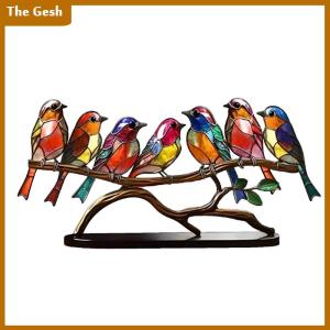 [The Gesh] รูปปั้นนกอะคริลิคย้อมสีแบบตั้งโต๊ะรูปปั้นนกหลากสีสองด้านเครื่องประดับตั้งโต๊ะ