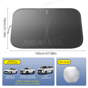 ที่บังแดดหน้ารถยนต์ SEAMETAL ฝาครอบม่านบังแดดสีดำเคลือบกาวม่านบังแดดพับของเล่นเด็กบาจาหนาฝาครอบป้องกันสะท้อนแสง UV