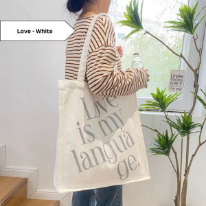 [Ready Stock] Ins Style Korea Aesthetic Large Capacity Foldable Shoulder Tote Bag Canva Cotton Fabric Casual HandBag Fashion Shopping Grocery Eco Bag Student Adult Women Girls Female Cheap Simple Modern Portable Plain Floral Letter School Tuition Office