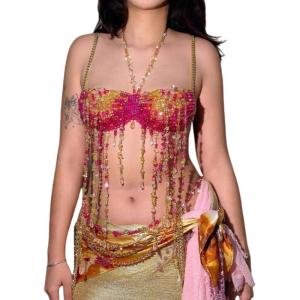 Fashion Bikini Chain Beach Body Chain Bra Beaded Chest Chain Body Accessories for Raves Party Beach Clubwear