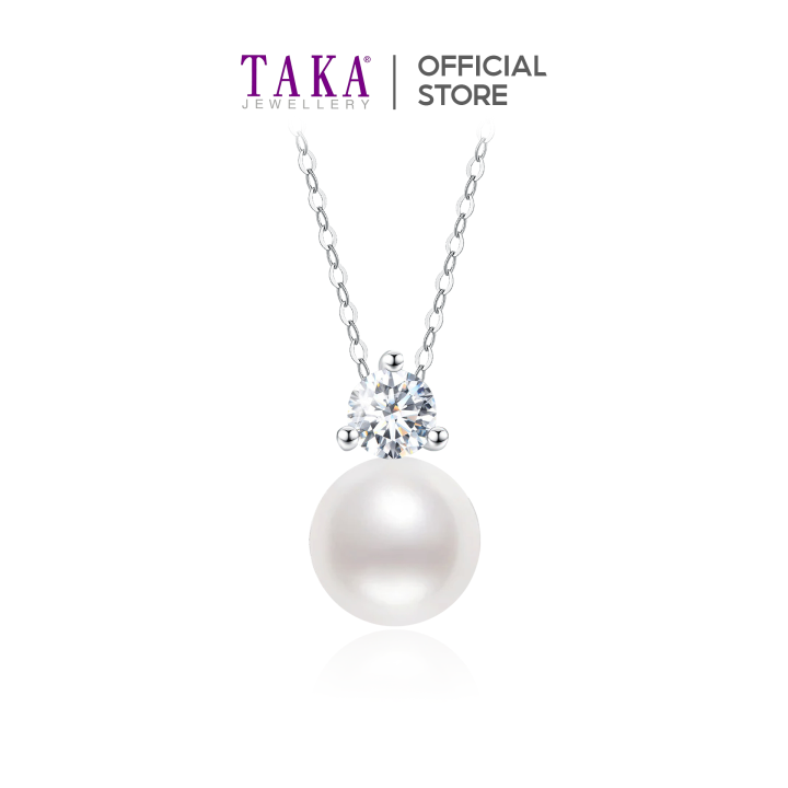 TAKA Jewellery Lab Grown Diamond Pearl Pendant 10K with Silver