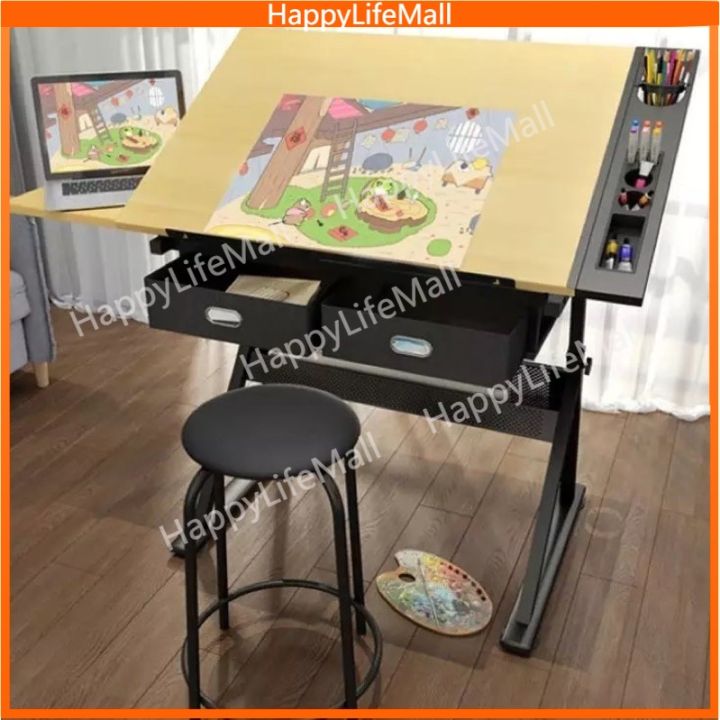 [13Days Delivery]Adjustable height tilting drafting table with drawers