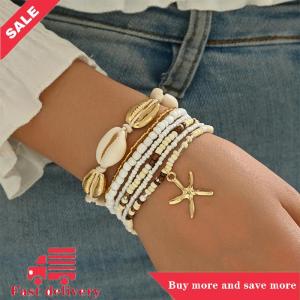 [COD]Flash Delivery 7Pcs Bohemian Style Starfish  Hand Woven Bracelet For Women Girls Fashion Beaded Bracelet Summer Beach Vacation Accessories