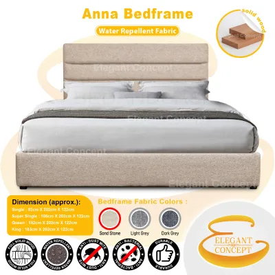 EC (A-Series) Bedframe Divan / Katil - Full Solid Wood Structure (Water Repellent Fabric) Single / S.Single / Queen / King