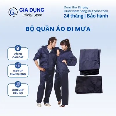Áo mưa bộ thời trang chống thấm nước tốt có phản quang loại vải dù cực dày siêu chống thấm
