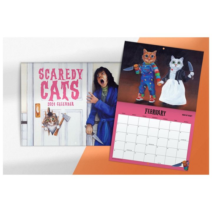 1 Piece Scaredy Cats 2024 Monthly Calendar As Shown Paper Horror Movie