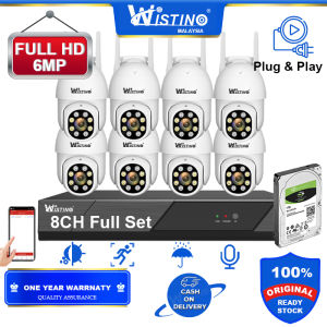 Wistino 8CH FHD 6MP Audio Wireless PTZ CCTV Camera for House Outdoor Colorful Night Vision Security WIFI IP Camera Motion Detection Face Recognition CCTV Camera Full Set