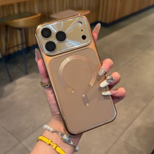 Luxury Reflective Armor For Magsafe Magne Case For iPhone 17 16 15 14 13 Pro Max Wireless Charging Shockproof Laser Cover