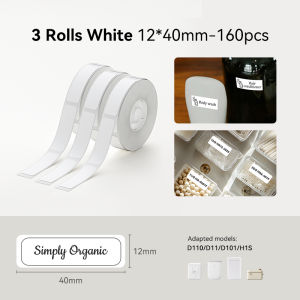 【3 Rolls】NIIMBOT D11/D110/D101 White Label Sticker Waterproof Oil Proof No Glue Residue Name Sticker Beauty Kitchen Toys Thermal Label Paper