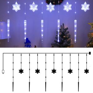 SIRENXI Icicle and Snowflake Shapes Christmas LED Curtain Lights Romantic Waterproof Xmas String Lights Energy Saving 8 Modes Night Lights Outdoor