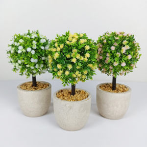 Tanaman Hias Pot Bunga Bonsai Soka Plastik Ornamen Artificial Bulat Pajangan Rumah COD PBP198