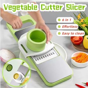 Allieuka 6 in 1 Vegetable Cutter Household Multifunction Stainless Steel Kitchen Slicer Cutter Manual Grater