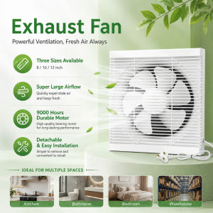 Living Room Exhaust Fan 8/10/12 Inch Window Exhaust Fan Through-Wall Window Ventilation Fan for Bathroom Kitchen Garag