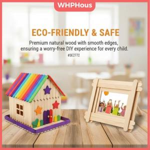 WP💓💛💖 Kids DIY Craft Supplies Colored Wooden Popsicle Sticks Bulk Pack for School Art Projects 100pcs