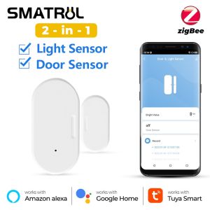 SMATRUL Door and Window Sensor Light Sensor Lighting 2 in 1 Tuya Smart Zigbee Level Detector Window Drawer Wireless Open/Close Alexa Home
