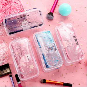 Hộp Bút Trong Suốt Hoạ Tiết Hạt Cát Kim Tuyến Lấp Lánh Chuyển Động - BEYOU