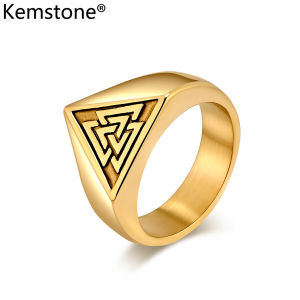 Kemstone thép không gỉ tam giác Đức ngã ba nhẫn nam bạc đen mạ vàng trang sức nhẫn