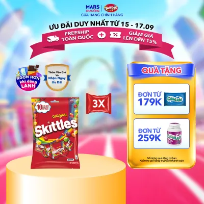 Combo 3 gói kẹo Skittles Funsize vị truyền thống 150g x 3