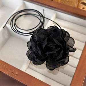 โชคเกอร์ดอกไม้ลูกไม้ผ้าปุยสำหรับผู้หญิง สร้อยคออินเท รนด์ สง่างาม ยาว เชือกผูกเชือก โซ่บนปก เครื่องประดับ