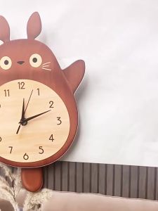 JiaYe--New swingable Totoro log style wall clock dining and living room Aesthetic ornaments cartoon hanging clockFast shipping