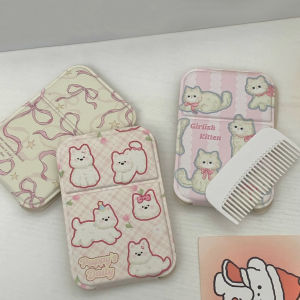 GUORE Dog Cat Cute  Stand Mirror PU Leather Tulip Flower Bowknot Vanity Mirror Simple Easy To Carry Pocket Make-up Mirror Girls Gift