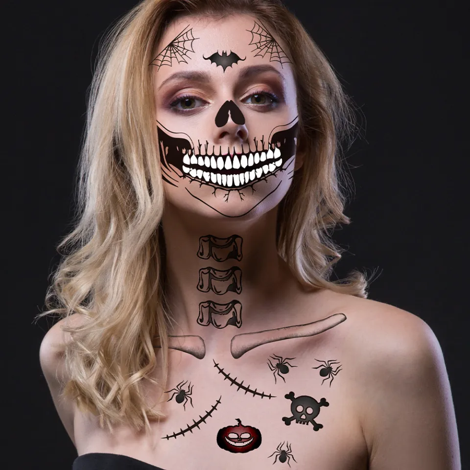 Halloween Temporäre Tattoos - 15 Blatt Mit Narben & Gruselmotiven, Wasserfest Für Kostümparty