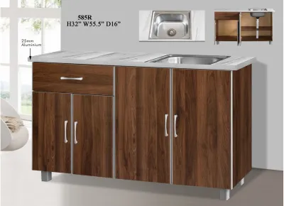 56 Inches Kitchen Sink Cabinet Walnut Color 584-Left / 585-Right Furniture