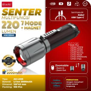AOKI Senter AK-L025 Genggam 7 Mode Cahaya 220 LUMEN Magnetik Super Terang Portabel