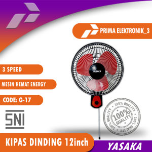 YASAKA Kipas Angin Dinding 12 Inch 3 Kecepatan dengan Sistem Hemat Energi - Warna Merah Tua
