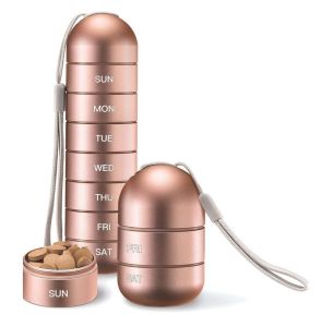 HKStorage Metal Moisture Proof Weekly Pill Organizer Travel Hiking 7 Day Pill Box Case Waterproof Large Compartment to Hold Pills Vitamins