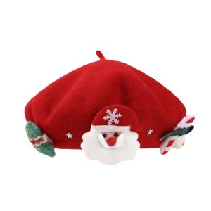 YESMILE Màu đỏ xanh Mũ Beret Giáng Sinh Vải mềm mại ấm áp Chất liệu len nỉ Mũ Beret mùa đông Dễ thương Chất lượng cao Mũ Beret của họa sĩ Dành cho Nữ Giới và Thiếu Nữ
