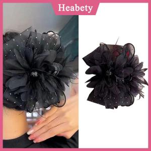 Heabety Lưới Ren Màu Đen Lông Ribbon Bow Móng Vuốt Tóc Kẹp Tóc Lớn Ponytail Chủ Tóc Clip Tóc Phụ Kiện Tóc Cho Phụ Nữ