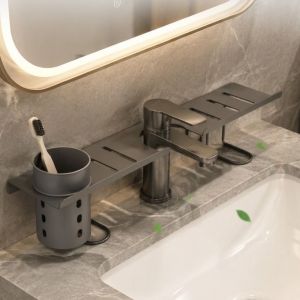 VBBN Carbon Steel Bathroom Storage Rack Water Drainage Hollow Out Vertical Faucet Storage Rack Multi-functional Large Capacity Faucet Storage Shelf for Kitchen