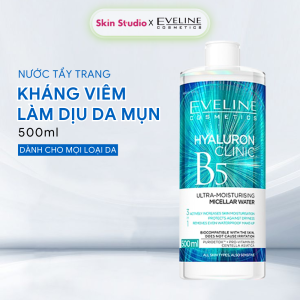Nước Tẩy Trang EVELINE Hyaluronic B5 Clinic Chiết Xuất Rau Má Ngừa Mụn Dưỡng Ẩm 500ML