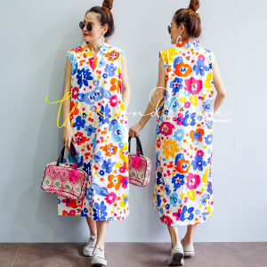 #2447 MondLune ชุดเดรส คอวี ลายดอกไม้ ผ้าคอตตอลญี่ปุ่น กระเป๋าข้าง ผ้านิ่ม ใส่สบายดีไซด์เก๋ๆ ไม่ซ้ำใคร ชายกระโปรงผ่าข้าง