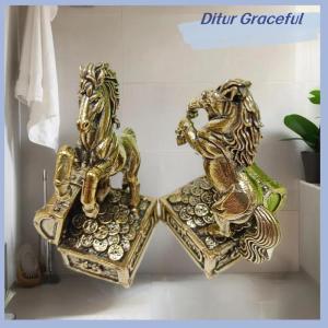 Ditur 1Pcs Zodiac Horse Statue Ornament Gifts Brass Horse Feng Shui Horse Figurine Miniatures Crafts Office Home Decor Accessory