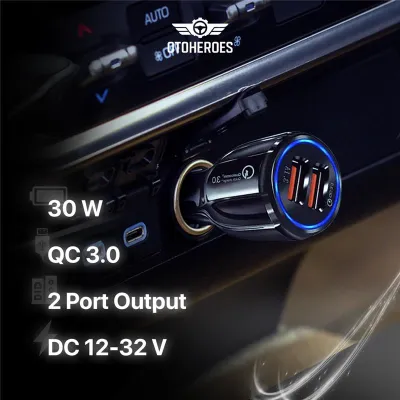Car Charger Mobil Fast Charging 30W QC 3.0 Dual USB Port - Casan HP Mobil Quick Charge DC 12V-32V Adapter Lighter Universal