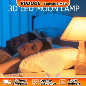【Fast delivery】 Portable 3D Moon Lamp Night Light with USB Power Touch Control and Color Shift for Relaxing Ambiance