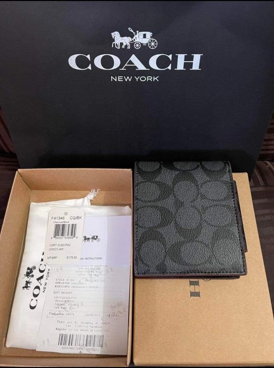 Original Coach F41346 Mens Bifold Compact ID Wallet In Signature Canvas