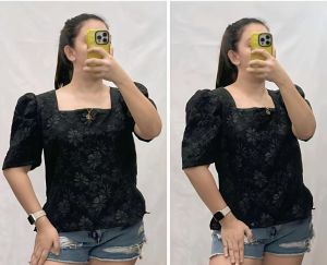 Womens Square Neck Puff Sleeve Top Summer Fashion Floral Print Shirt Philippine Style L2527