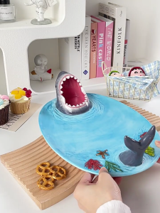 Artistic Shark Oriented Serving Plate with Integrated Sauce Bowl Acetic acid Oriented Parties and Family Dinners