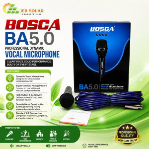 BOSCA BA5.0 Professional Dynamic Vocal Microphone | Super Cardioid Wired Mic | Karaoke Stage Church Events & Singing