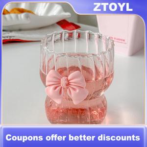 【ZTOYL】 Cốc thủy tinh màu hồng dễ thương cốc nước hoạt hình cốc thủy tinh sọc dễ thương Doodle cốc cà phê hộ gia đình Trà trái cây nước chanh cô gái Quà Tặng