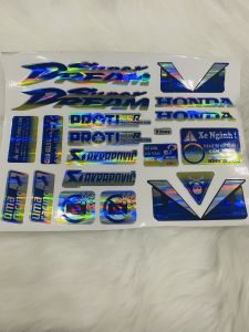 Bộ tem crom bóng dán trang trí xe máy honda super dream có sẵn keo siêu dính