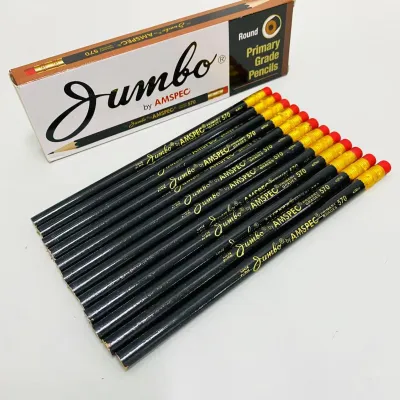 6PCS/set AMSPEC #570 JUMBO Black Pencil with eraser Primary grade pencil